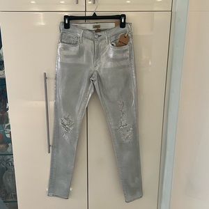 Silver True Religion Distressed Vintage Foil Jeans